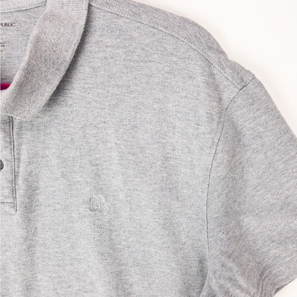 Banana Republic Men's Large Organic Cotton Pique Polo Shirt Gray Short Sleeve